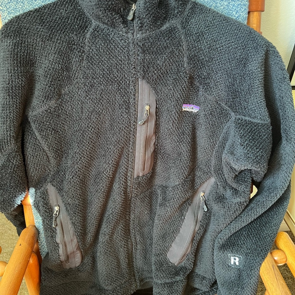 Patagonia Black Textured Fleece Jacket with Signature Logo